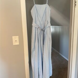 Blue and White Striped Spaghetti Strap dress